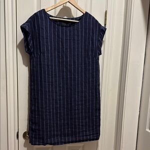 Tahari Women’s Dress Linen Navy Striped Size M